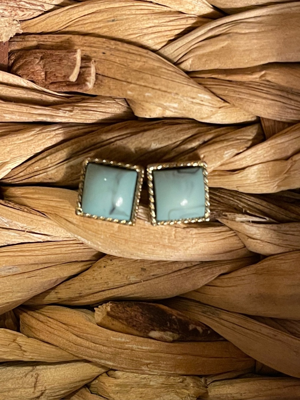 Faux Turquoise & Gold Geometric Square Studs